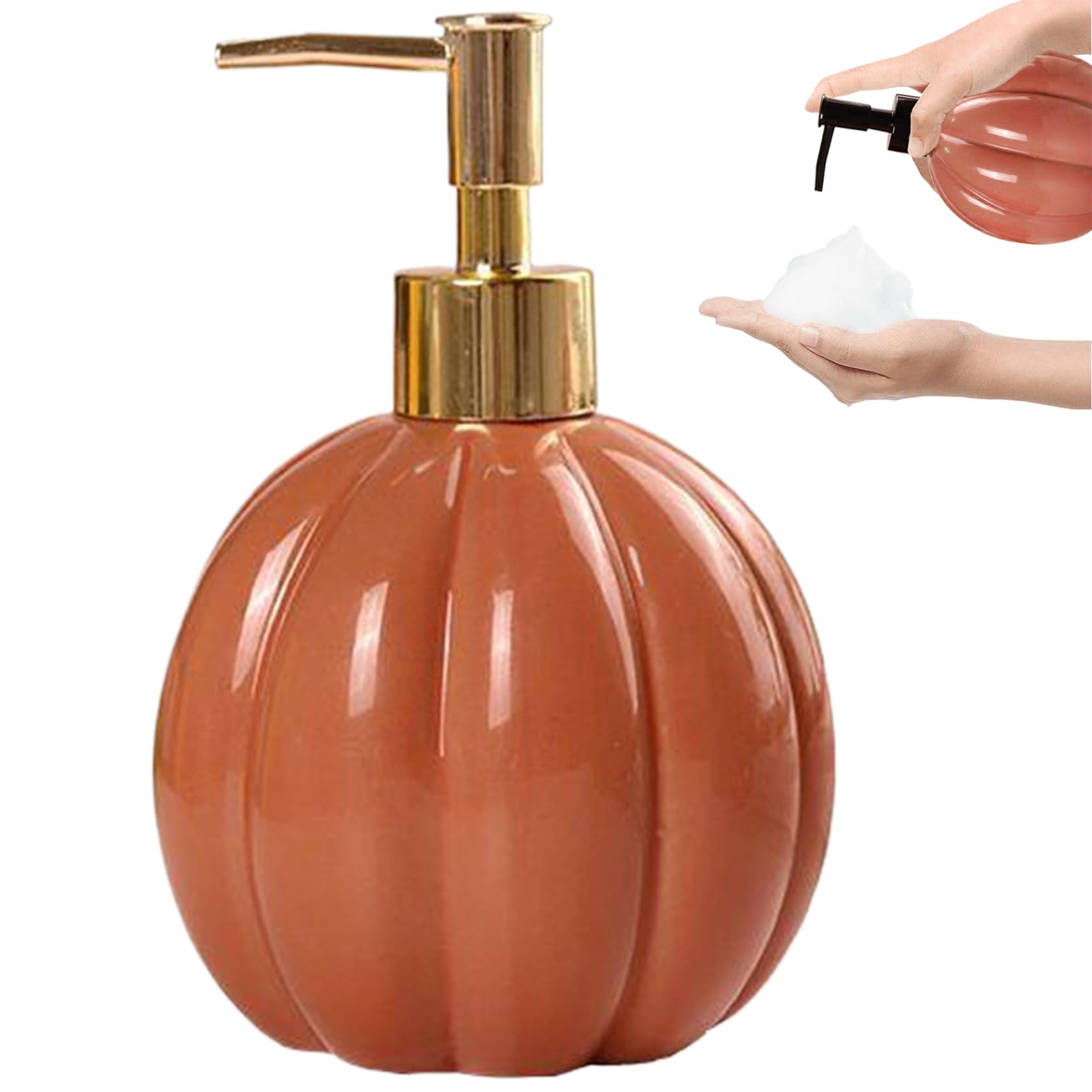 Gcroet Orange Pumpkin Soap Dispenser, Ceramic Fall Soap Dispenser With Golden Plastic Pump Refillable Hand Sanitizer 6.5X3.9 Thanksgiving Decor For Kitchen And Bathroom Sink