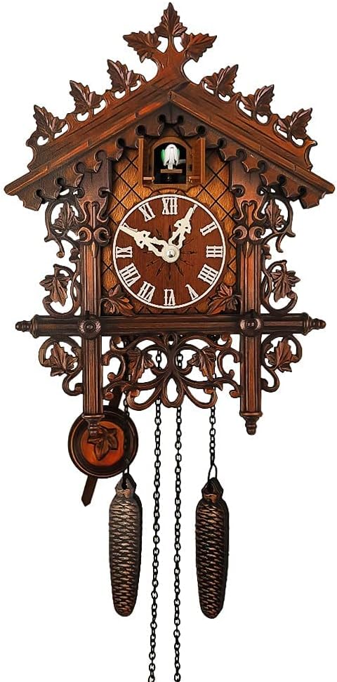 Cuckoo Pendulum Clock Report Punctuality Wooden Wall Decoration Traditional Vintage Wooden Wall Clock Ideal for Living Room Bedroom Corridor Wall Decoration (B)