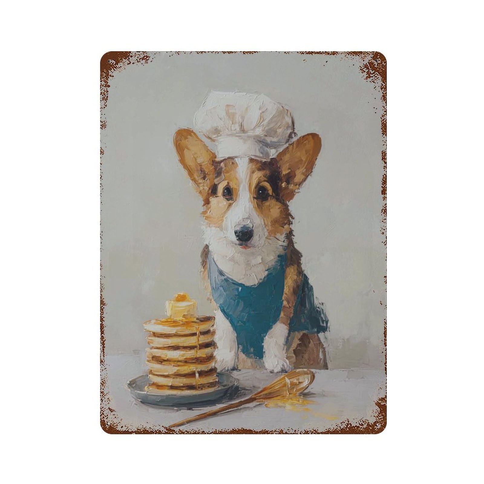 xiaoxiaoshen Corgi Chef Pancake – Cute Dog Kitchen Funny Breakfast Animal Whimsical Food Wall Decor Art Metal Tin Poster Modern Home Decor Art Home Bar Shop Decorations Vintage Sign 40x30cm