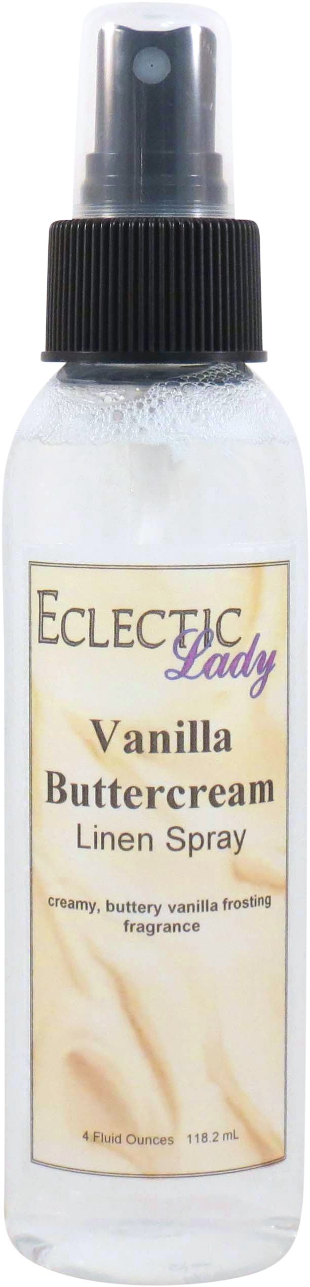 Vanilla Buttercream Linen Spray (Double Strength), 2 ounces - Eclectic Lady Sheet and Linen Spray - No Artificial Colors, Parabens, or Preservatives - Long-Lasting Scent for Bed, Fabric & Pillow