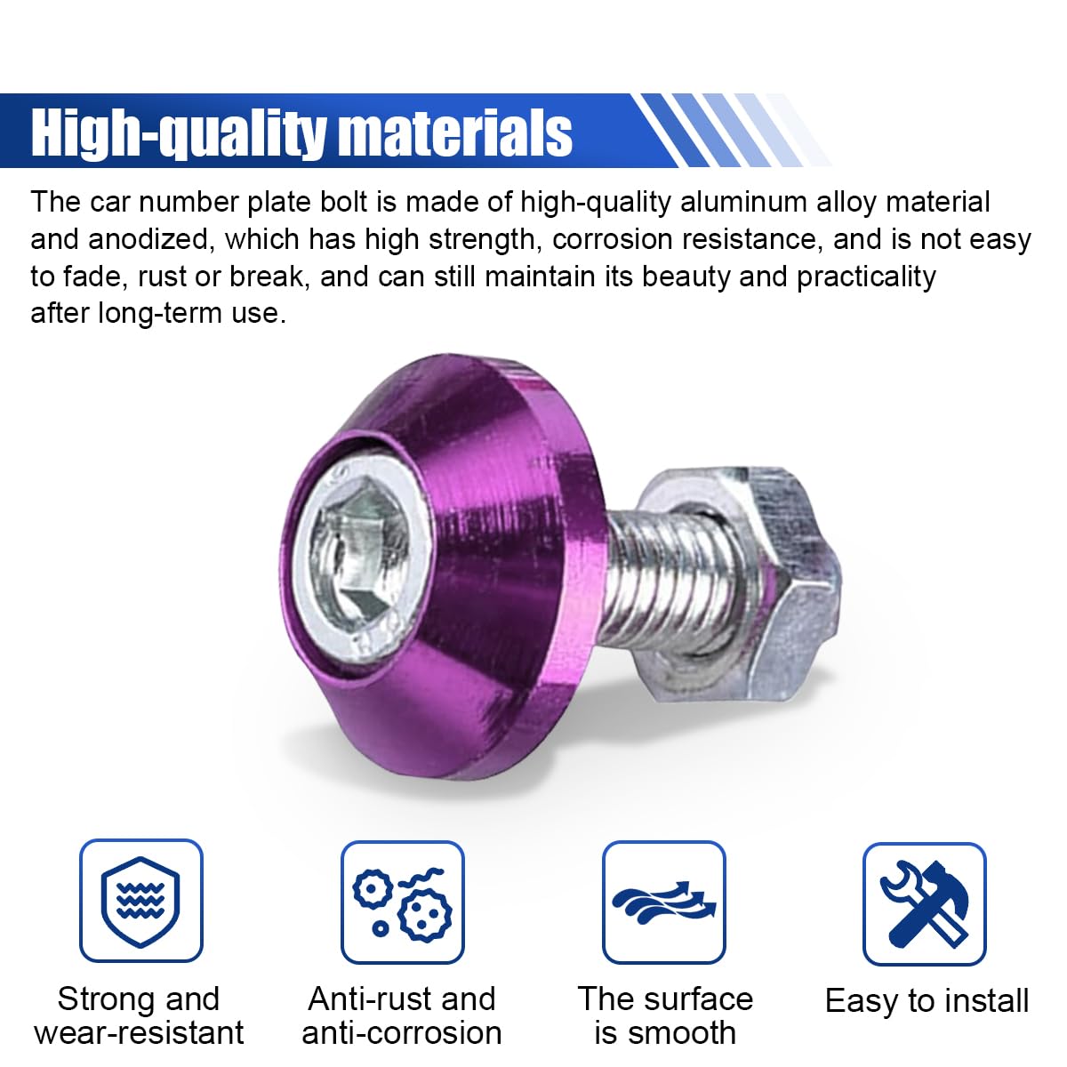 4PCS License Plate Bolts Aluminum Alloy Motorcycle License Plate Frame Fastener Accessories Anti Theft M6 Screws Car Decorations — view 3