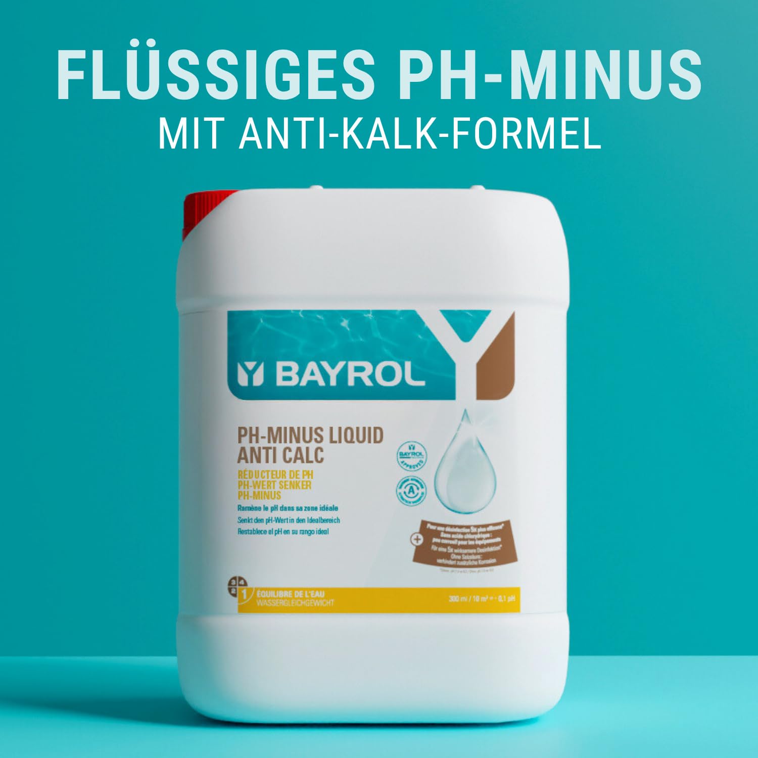 Bayrol pH-Minus Liquid Anti Calc 20 L - Flüssiges Konzentrat zur Senkung eines pH-Wertes über 7,4 in privaten Schwimmbecken. Verhindert Kalkablagerungen. Weiß