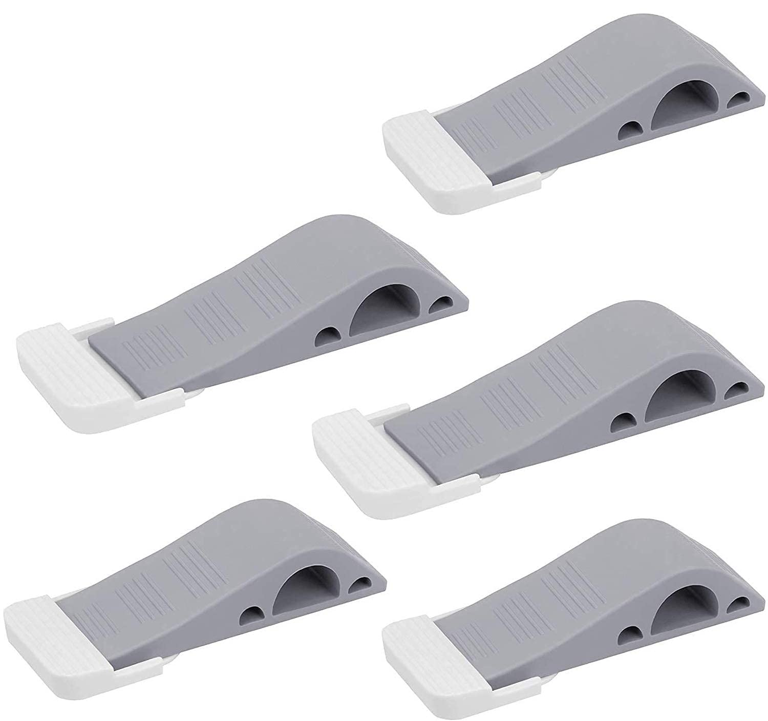 KASTWAVE Heavy Duty Rubber Door Stopper, Zero Edge Door Wedge Stops All Doors, on All Surfaces, Door Stopper Wall Mount Hangs Up When Not In Use for No-Bending Easy Access (5 Pack Gray)