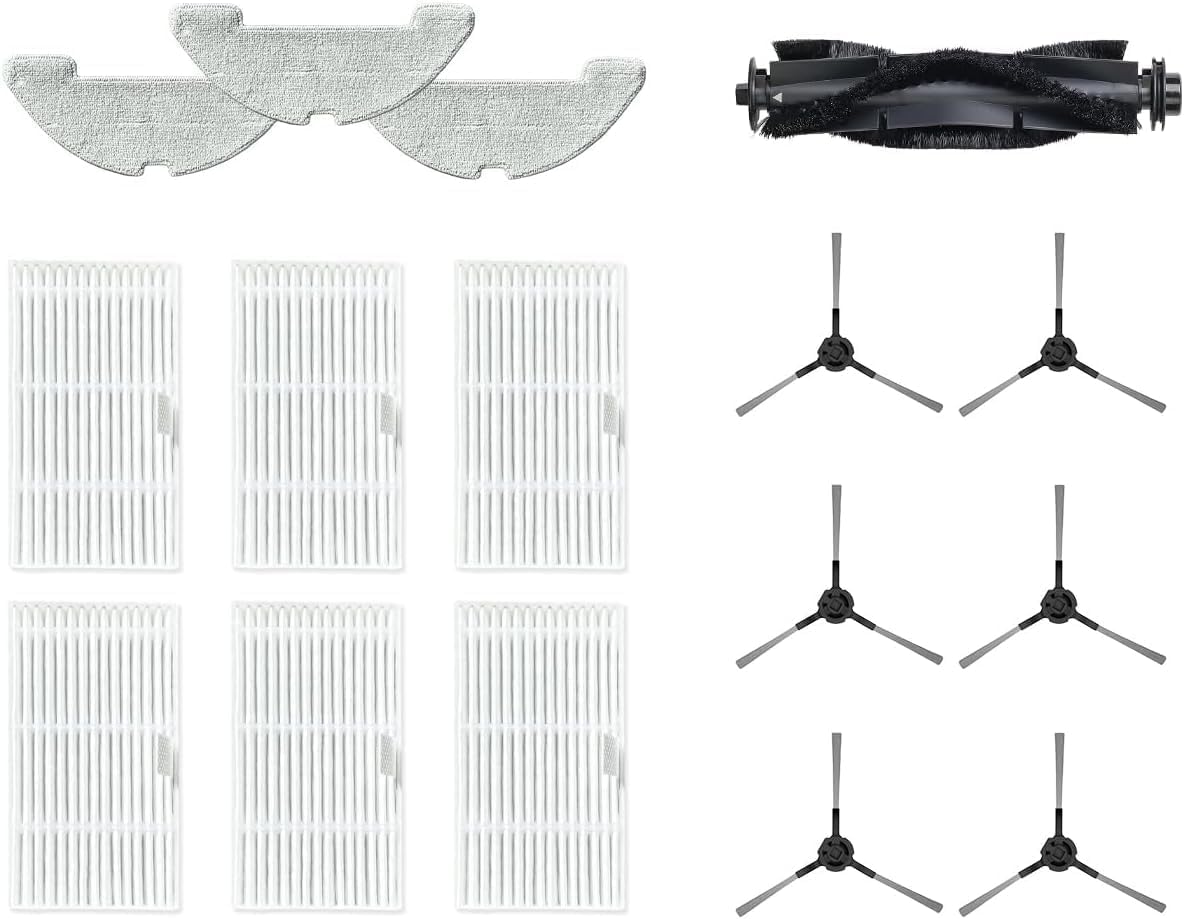 Proscenic Piezas de repuesto para robot aspirador Q10 Q20 Plus, 1 cepillo principal, 6 cepillos laterales, 4 filtros, 3 toallitas
