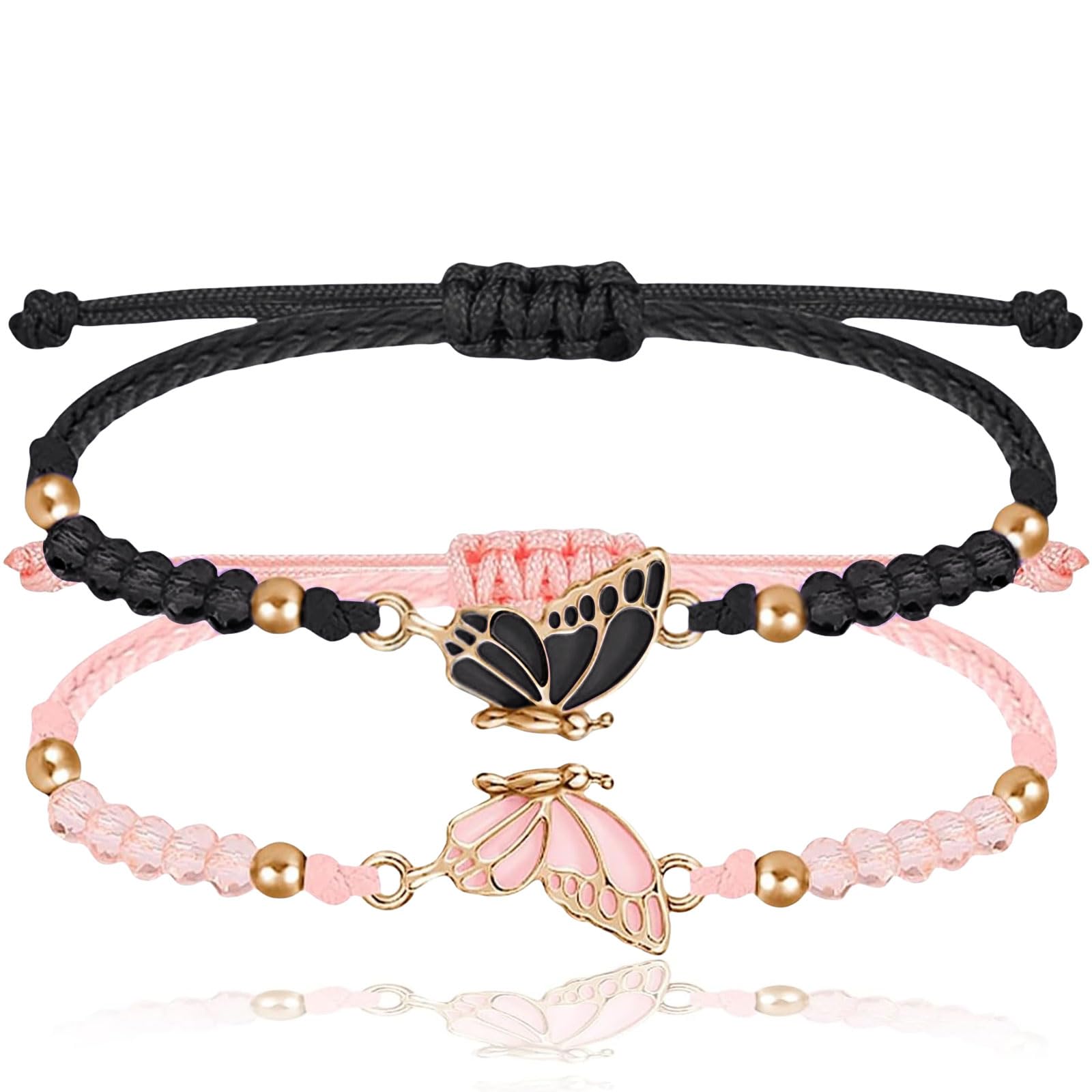 Fentar 2 stuks vriendschapsarmbanden, beste vriendschapsarmband met vlinderhanger, schattige bijpassende armbanden, verstelbare lengte, lange afstandsarmband, verjaardagscadeau voor vrienden, zussen