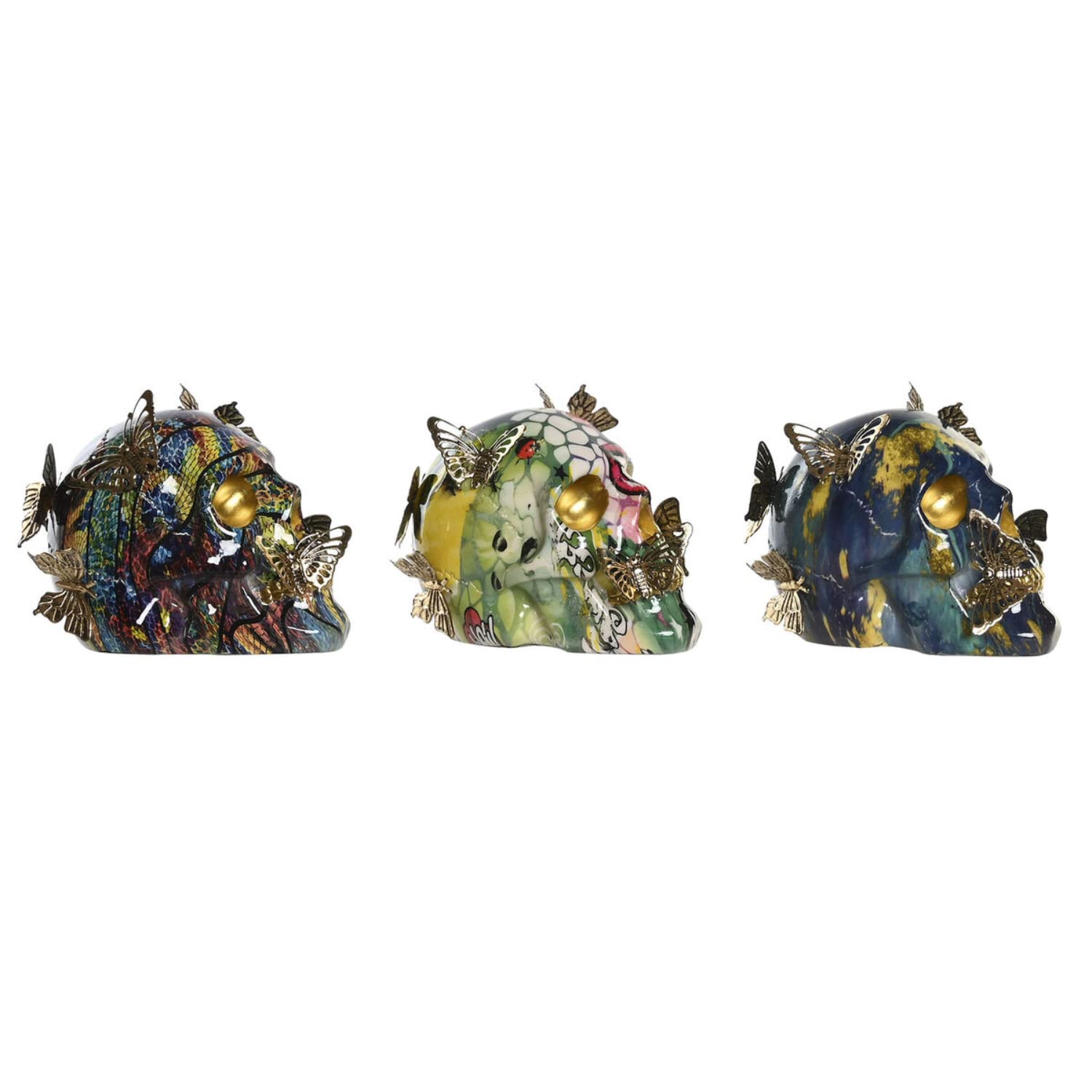 DKD Home Decor Decorative Figurine 15.5 x 10.5 x 11 cm Multicoloured Skull (3 Units)