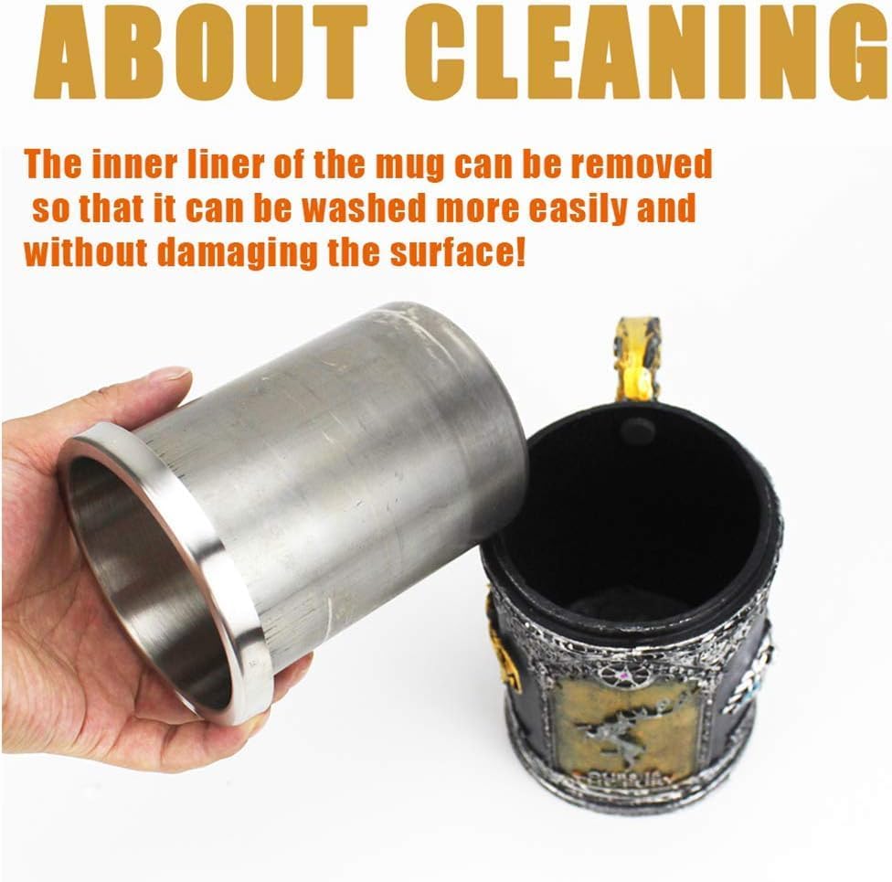 Personalise Engraved Style Mug Horn Games Beers of Mug,Stainless Steel Resin 3D Coffee Beer Mug Drinkware Cup (6.White Lion Head Handle Cup) - Image 7