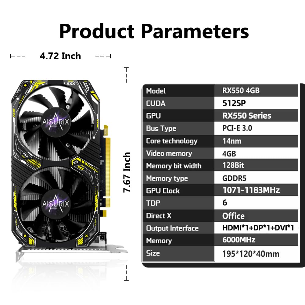 RX 550 4GB Graphics Card LP GDDR5 128Bit Computer Video Card with HDMI/DVI Ports DirectX 12 PCI Express 3.0 X8 GPU Graphics Card for Gaming PC