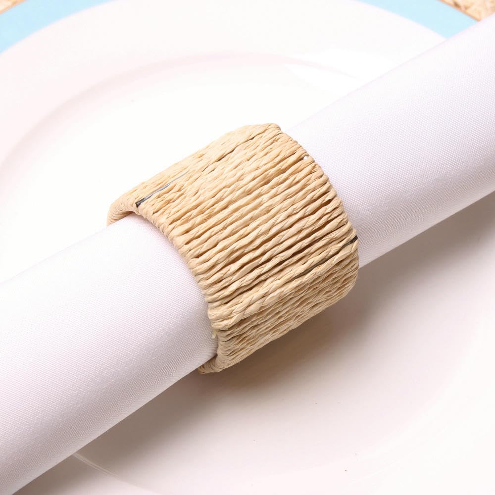 Décoration De Table Lot de 100 Ronds De Serviette Tissés a La Main Couleur Bois Naturel pour Hôtels Mariages Fêtes Et Banquets