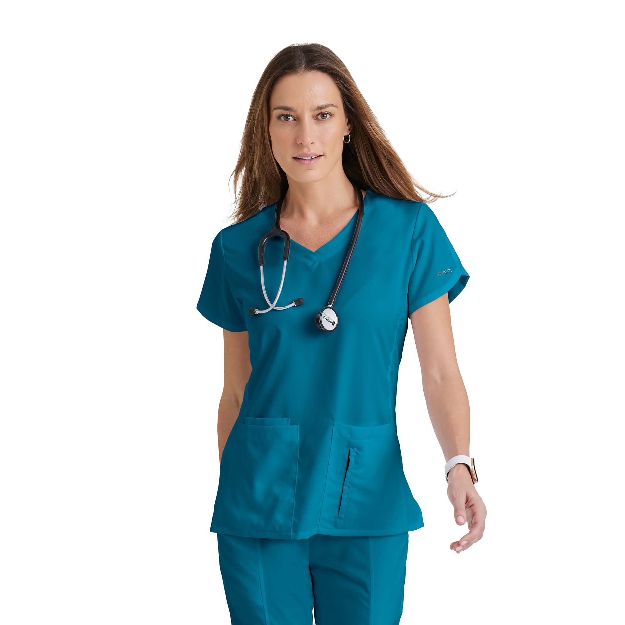 BARCO Grey's Anatomy Scrubs - Cora Scrub Top for Women, Crossover V-Neck, Fitted Back Super-Soft Women's Scrub Top, Bahama, M