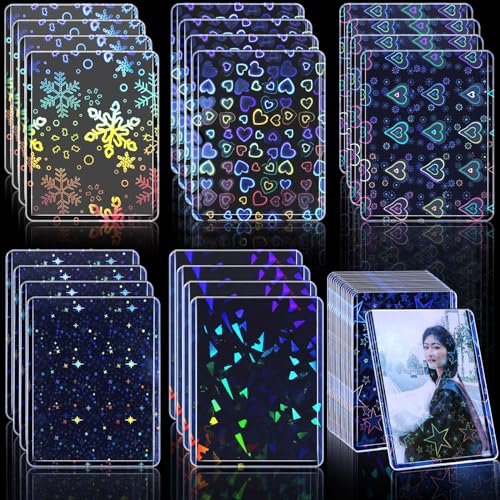 24 Pcs Hard Plastic Kpop Photocard Sleeves Kpop Top Loaders Idol Photo Card Sleeves 97x77mm Laser Flashing Holographic Trading Card Protector for Baseball Football Sport Game