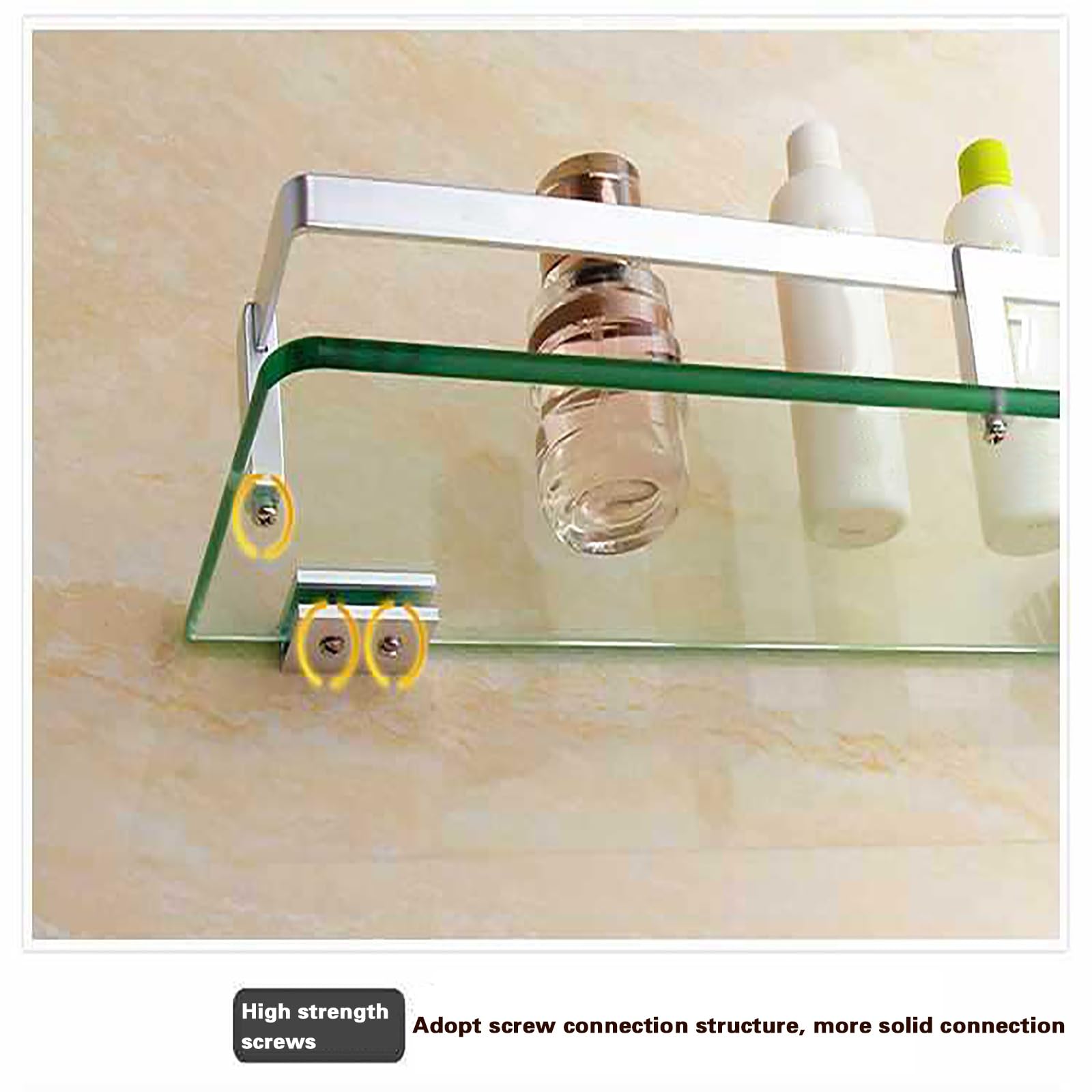 Estante de baño de cristal, estante cuadrado templado con riel, montado en la pared para cocina e inodoro, ideal para almacenamiento y organización de baño