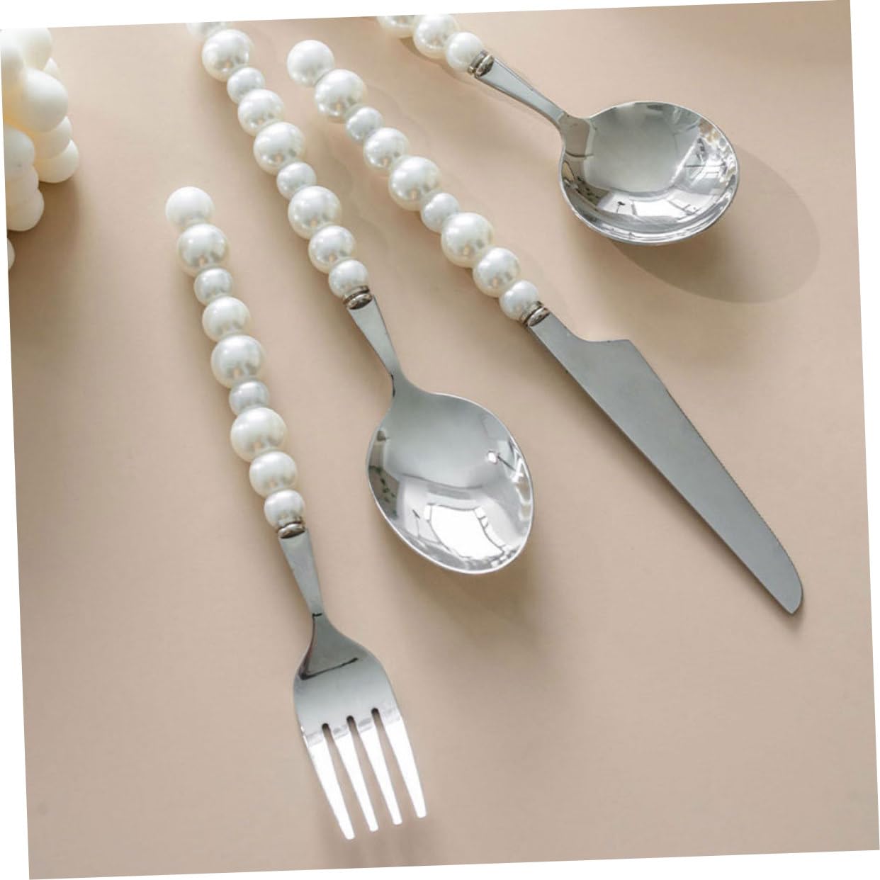 ABOOFAN Western Dinnerware Beading Handle Cutlery Forks Knives Spoons for Home Restaurant and Special Occasions Elegant Design for Men and Women