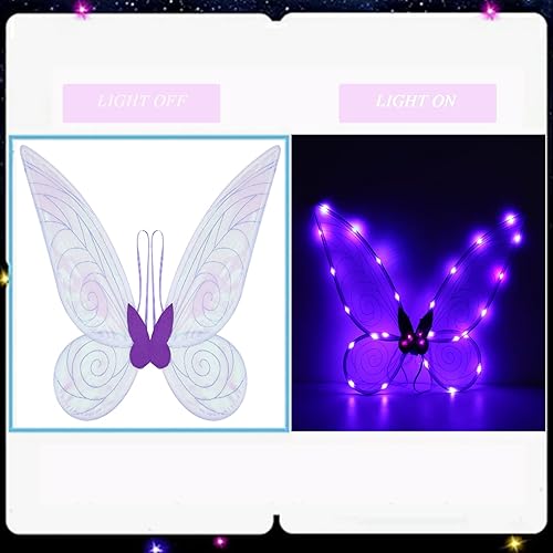 Miniatura 3 de Vestido de alas de hadas blancas iluminadas brillantes y transparentes accesorios de Halloween disfraz de alas de mariposa