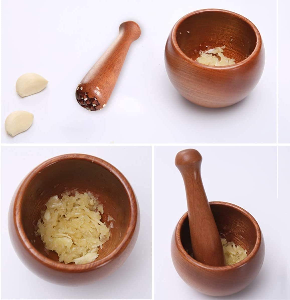 Juego de mortero y Maja de ébano Natural: Cuenco para Guacamole con Exterior Pulido, Elegante Molinillo y triturador Oscuros, con raspador de tapete de Silicona