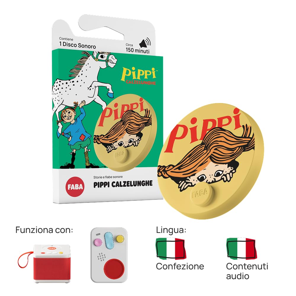 FABA Disco Sonoro - Pippi Calzelunghe – Storie e fiabe sonore per bambini e bambine 5-10 anni - Ascoltabile con il Raccontastorie e FABA+, gioco educativo versione italiana