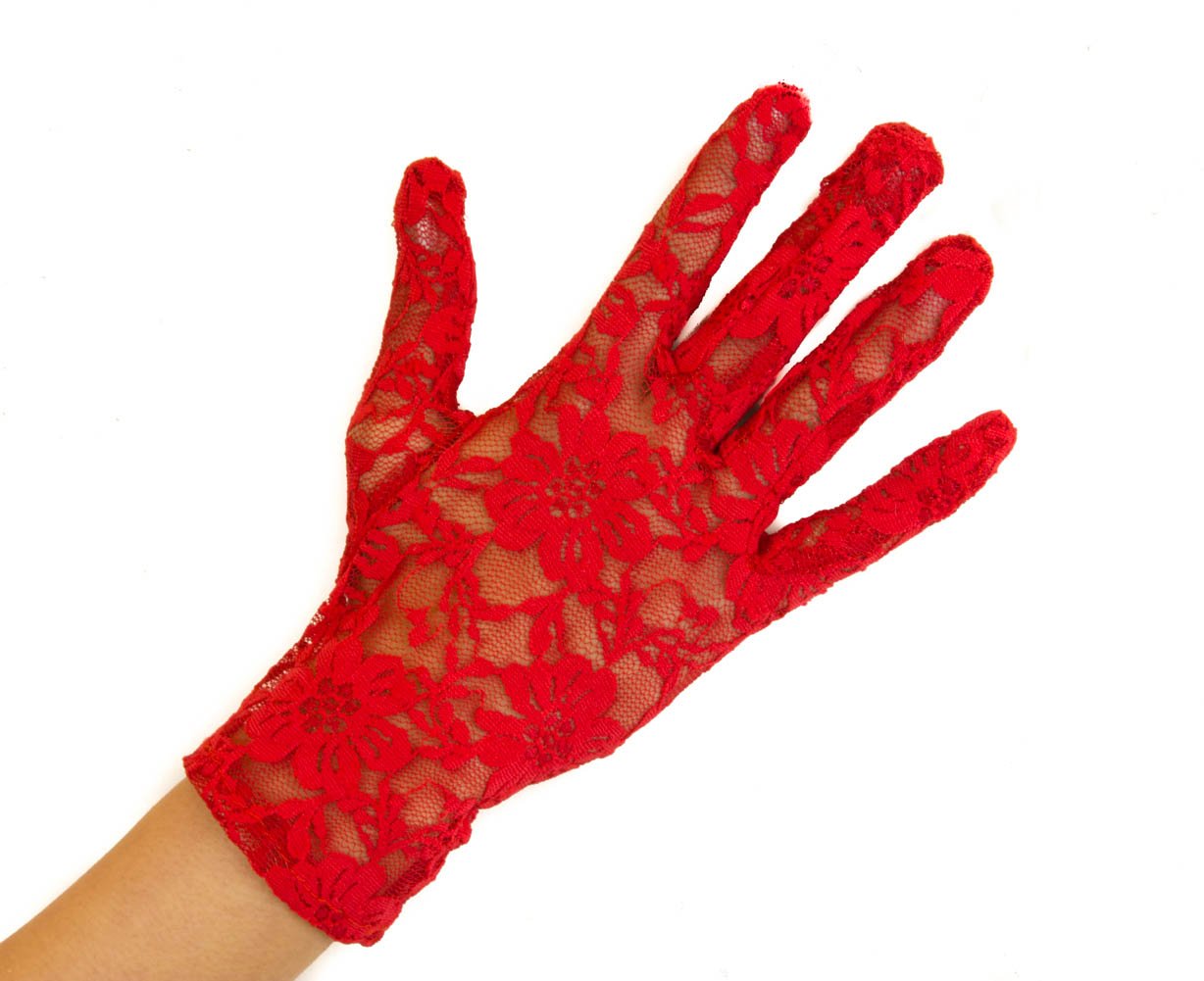 Mytoptrendz Women's Red Mytoptrendz® Wrist Length Short Delicate Lace Gloves