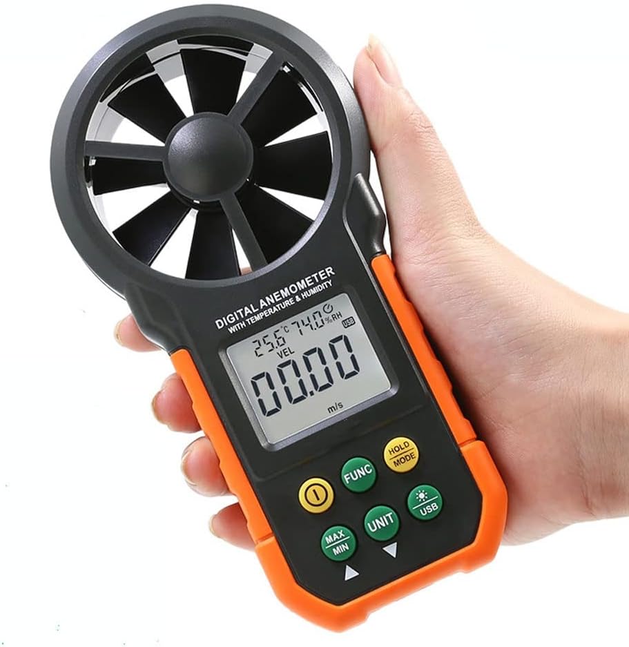 Handheld Anemometer, Digital Wind Speed Meter Air Flow Meter for Measuring Wind Speed Temperature and Wind Chill, Portable Wind Gauge for Sailing Fishing