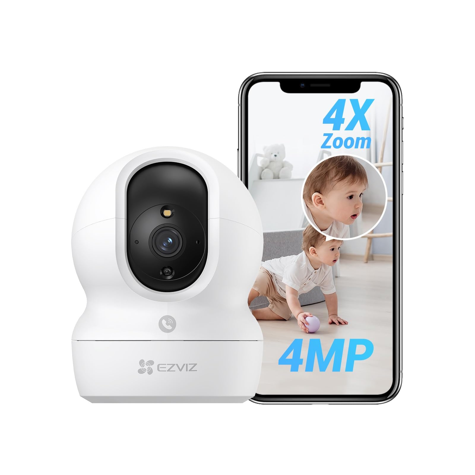EZVIZ EZVIZ CP1 Pro 4MP WLAN Überwachungskamera Innen, 360° PTZ Home und Baby Monitor mit Farbnachtsicht, 2,4/5GHz Wi-Fi IP Kamera, Personen-/Geräuscherkennung, Auto-Zoom-Tracking, 2-Wege-Audio