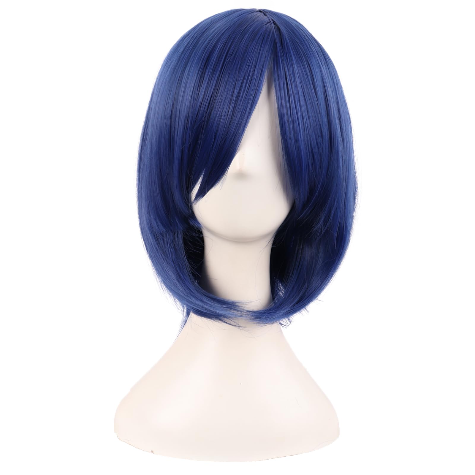 MapofBeauty 14 Inch /35 cm Female Models Medium Length Straight Hair Cosplay Bob Wig (Mixed Blue), 21.5 inches