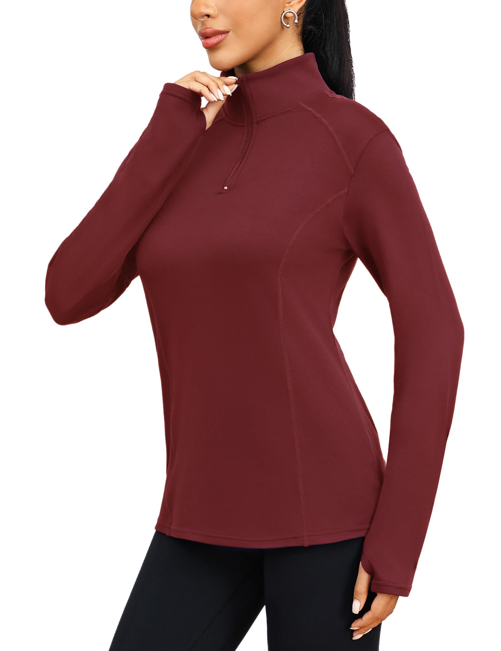 Terecey Funktionsshirt Damen Langarm Laufshirt Wandershirt Atmungsaktiv UPF 50+ UV Shirt mit 1/4 Zip und Daumenloch - Leicht Schnelltrocknend Sportshirt Langarmshirt S-3XL