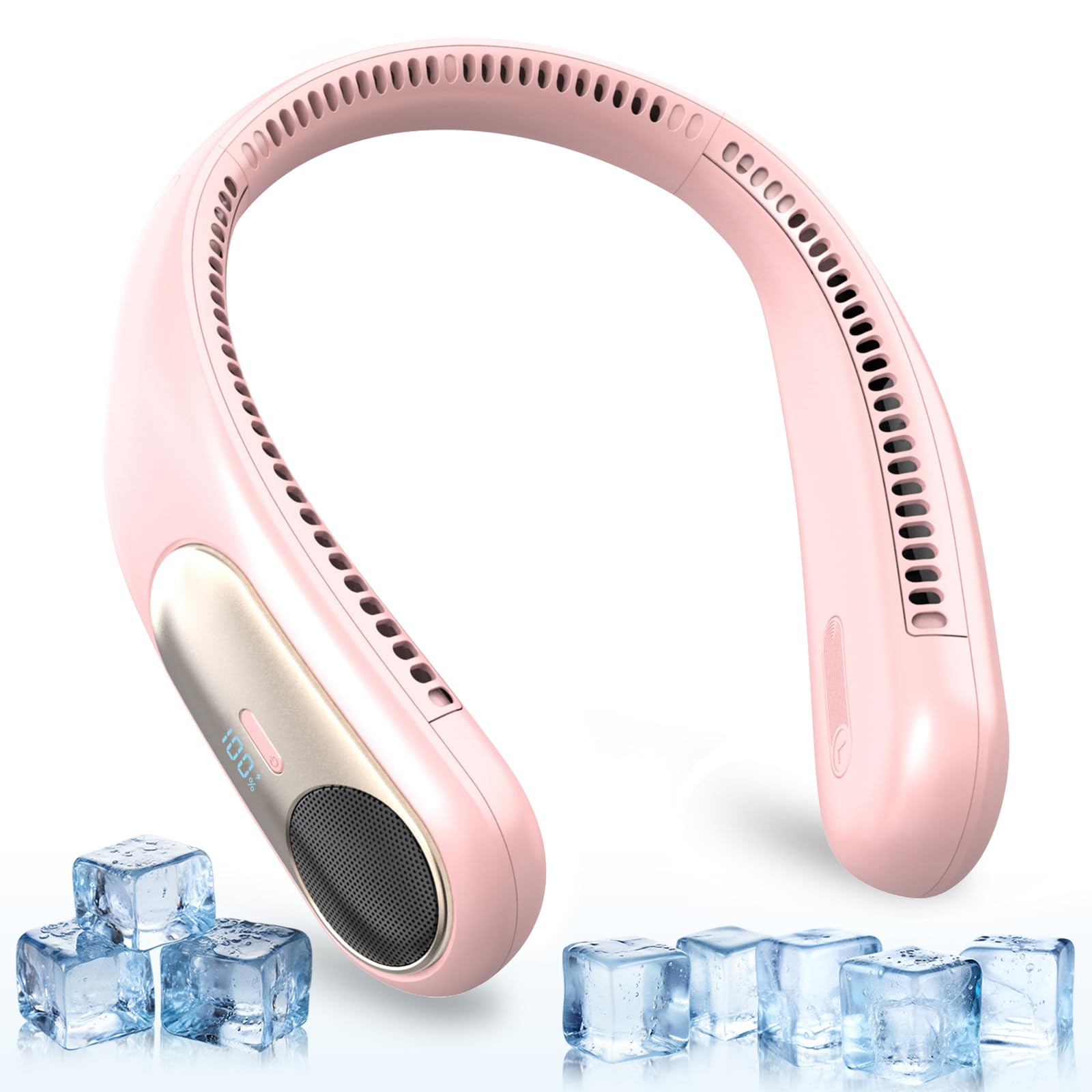 Portable Neck Fan,Personal Wearable Bladeless Quiet Fan,LED Display,360° Cooling,4-Speeds,6000mAh USB Quick Charge,Long Battery Life,Powerful Airflow,