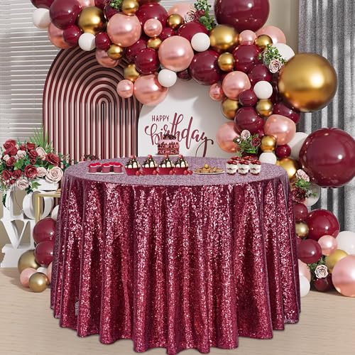 Image of B-COOL Round Tablecloth Sequin Draping Decorations: 132 Inch Tablecloths Sequence Overlay Shimmer Fabric for Birthday Dinner Parties Christmas