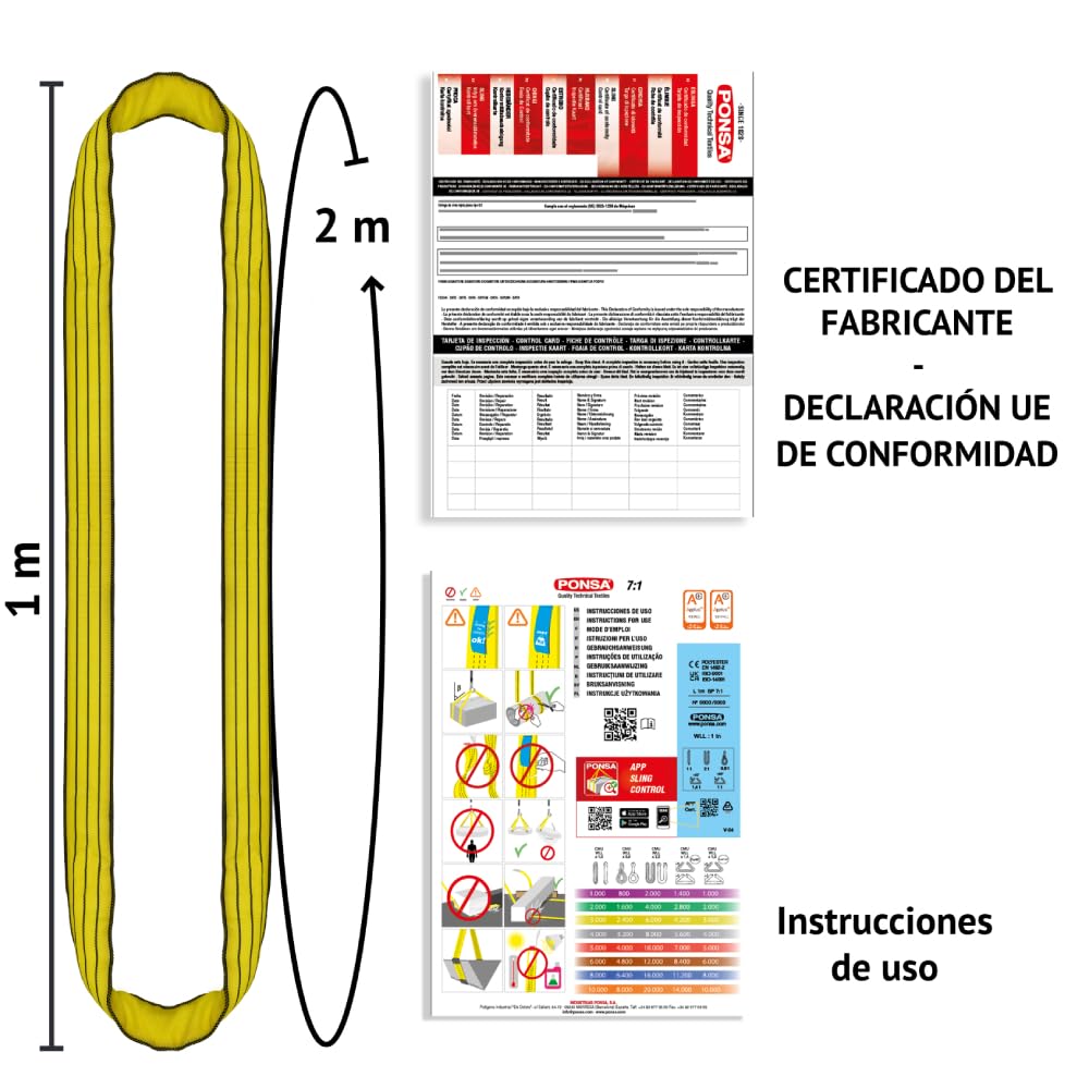 PONSA Eslinga Tubular Redonda de Poliéster 3000 Kilos 1 Metro