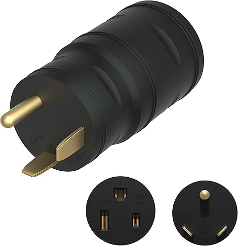 Miniatura 8 de ENERLITES 69554 30 3 macho a 50 amperios 4 clavijas hembra adaptador de corriente NEMA TT-30P a 14-50R EV cable adaptador de cargador 30A, negro