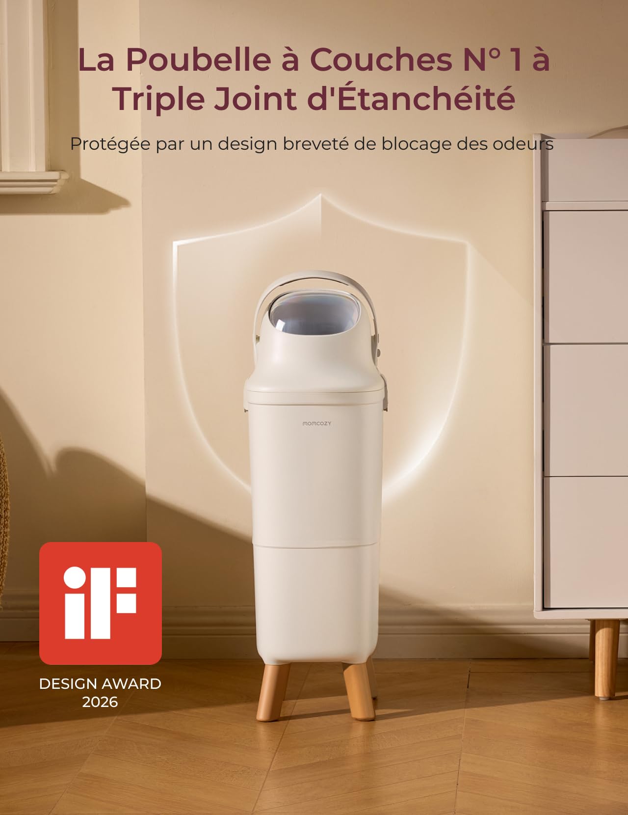 Momcozy Poubelle à Couches avec Contrôle des Odeurs Breveté à Triple Joint, Grande Capacité