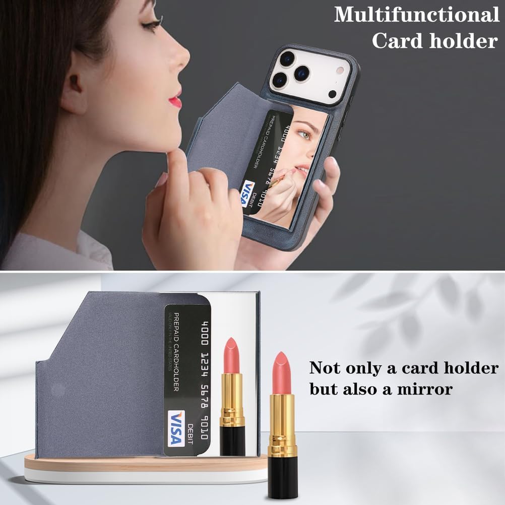 Leather Case for iPhone 17 Pro Max/17 Pro/17 Air/17,Heavy Duty Protection Credit Card Bag Detachable Magnetic Phone Case Flip Stand Wireless Charging Cover(Red,17 Pro Max)