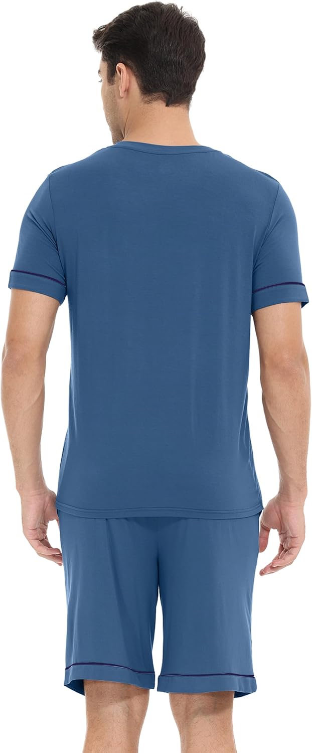 WiWi Viscose from Bamboo Loose Comfy Pajamas Set for Men Soft Summer Short Sleeve Sleepwear S-XXL - Image 4