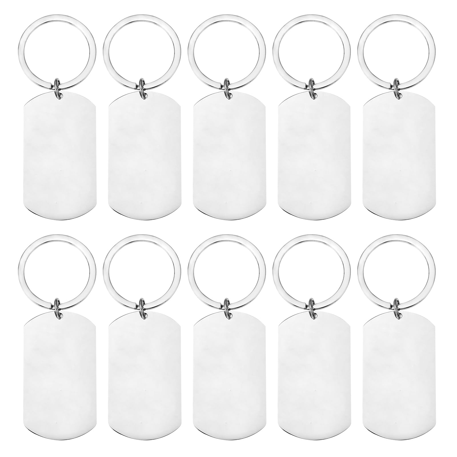 Disnace Pack of 10 Rectangular Stainless Steel Blank Tags, Silver Keyring Blanks Set
