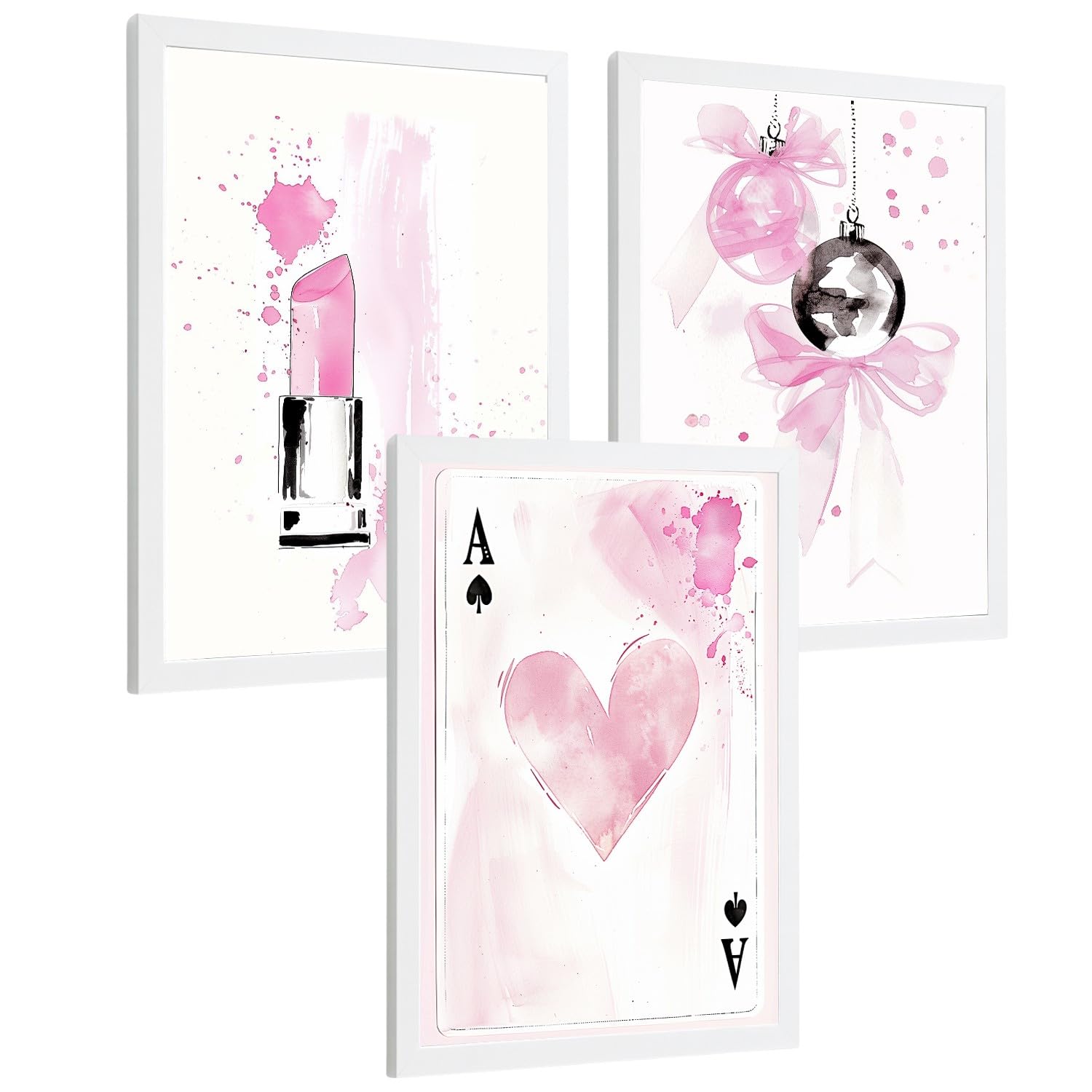 Nacnic Set De 3 Laminas Decorativas Adolescente Cuadros Salon Modernos - Posters Decorativos Rosas Pintalabios, Y Reina Decoración Dormitorios Cocina Baño A3 Marco Blanco