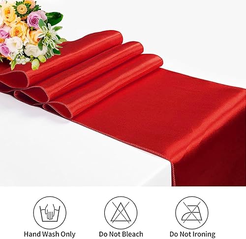Miniatura 2 de Paquete de 12 caminos de mesa de satén de 12 x 108 pulgadas de largo, para banquetes de boda, graduaciones, decoración de fiesta de cumpleaños (rojo)
