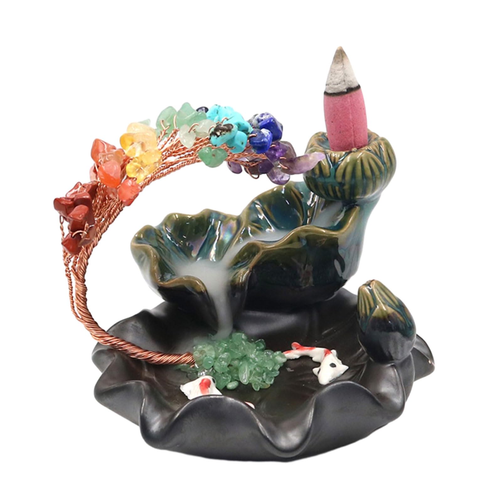Oxxggkao Backflowing Incenses Burners with Crystal Tree Aromatherapys Home Decorations Ceramic Waterfall Incenses Holder Aromatherapys Decorations