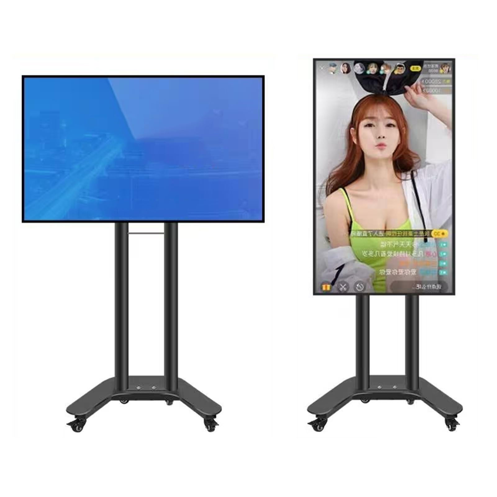 HPTHLY Universal Tv Stand Mobile Tv Cart On Wheels - Portable Floor Tv Stand Holds, Tv Floor Stand, Horizontal And Vertical Screen Rotating Display Stand, For 32-60 In Led(Black)