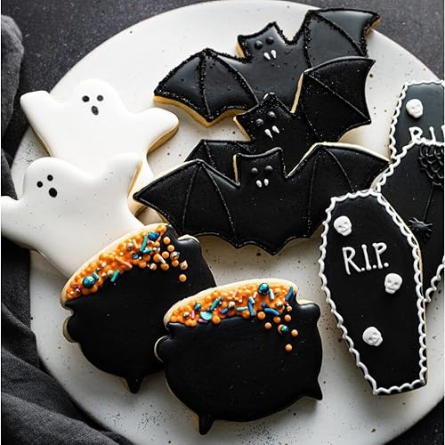 Miniatura 7 de Juego de cortadores de galletas de Halloween, 3 piezas de cortador de galletas de acero inoxidable, moldes para hornear, olla de bruja, sombrero de