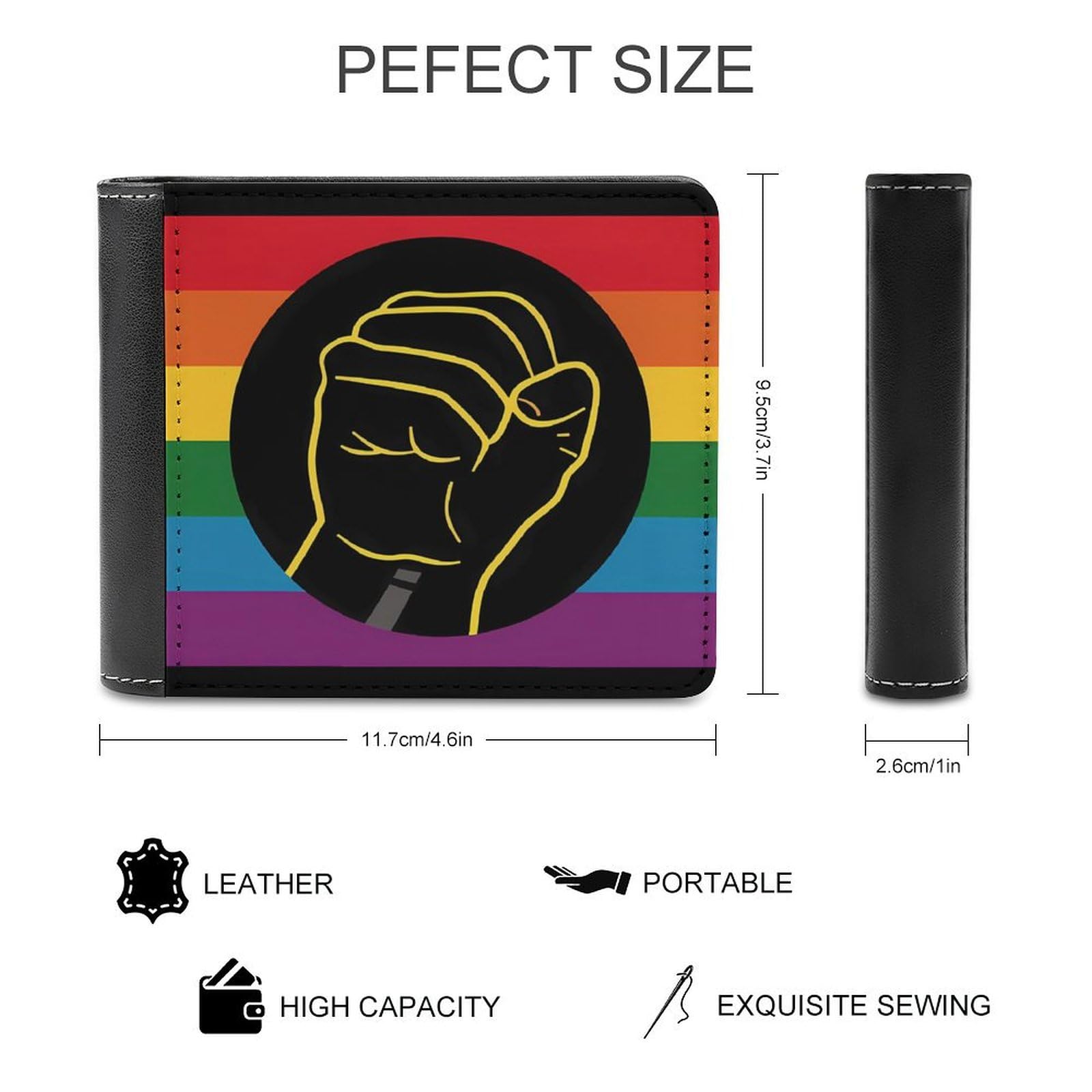 Black Power Fist Flag BLM Pride Rainbow Funny Billfold Wallet Credit Card Holder Slim Passcase Pouch Purse for Men Women