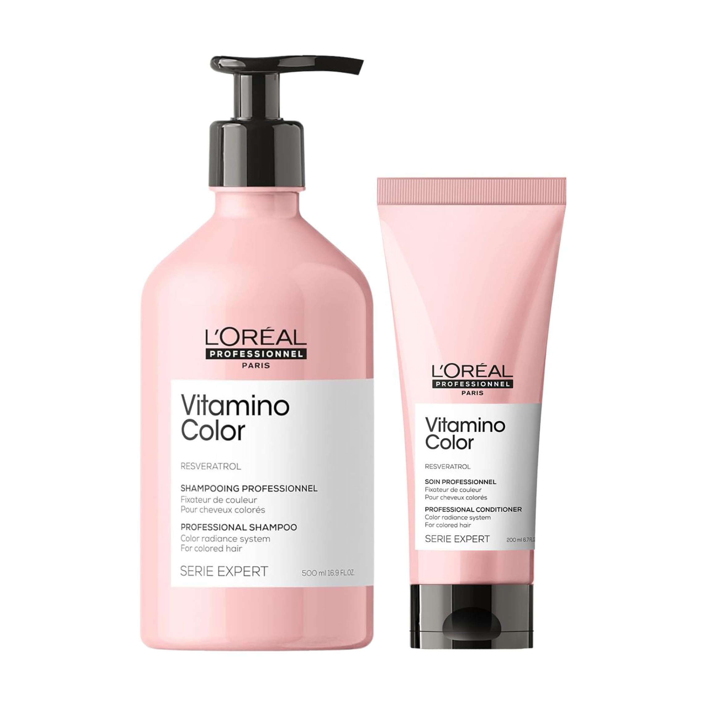 L'Oréal Professionnel Farberhaltendes XL-Pflegeduo für coloriertes Haar, Mit Resveratol, Serie Expert, Vitamino Color Shampoo 500ml & Conditioner