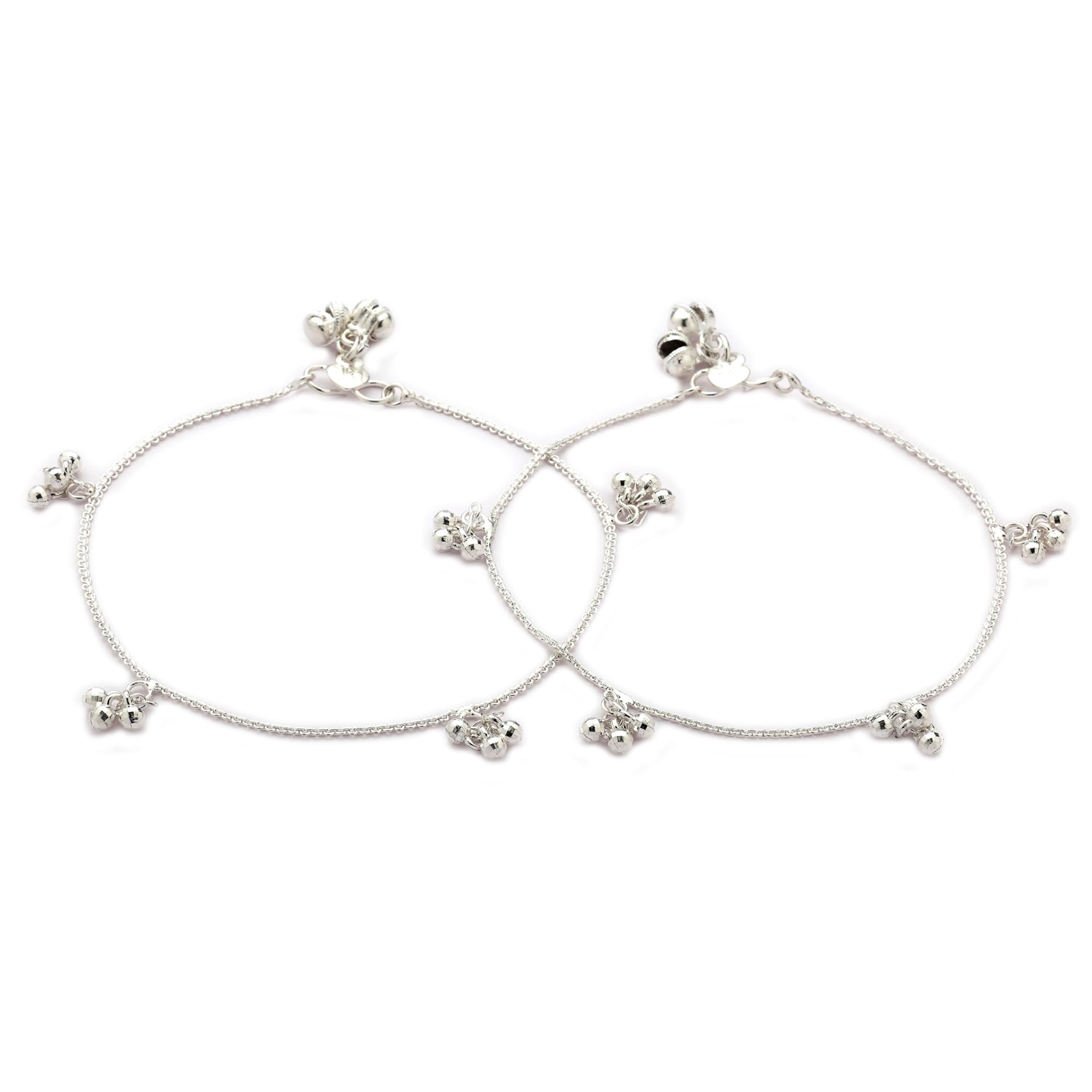 Silver-Plated Minimal Ghungroo Silver-Toned Anklet for Women & Girls | Alloy Chain Payal | Lightweight Daily Wear Foot Jewellery | S Hook Closure | Pair-image-39