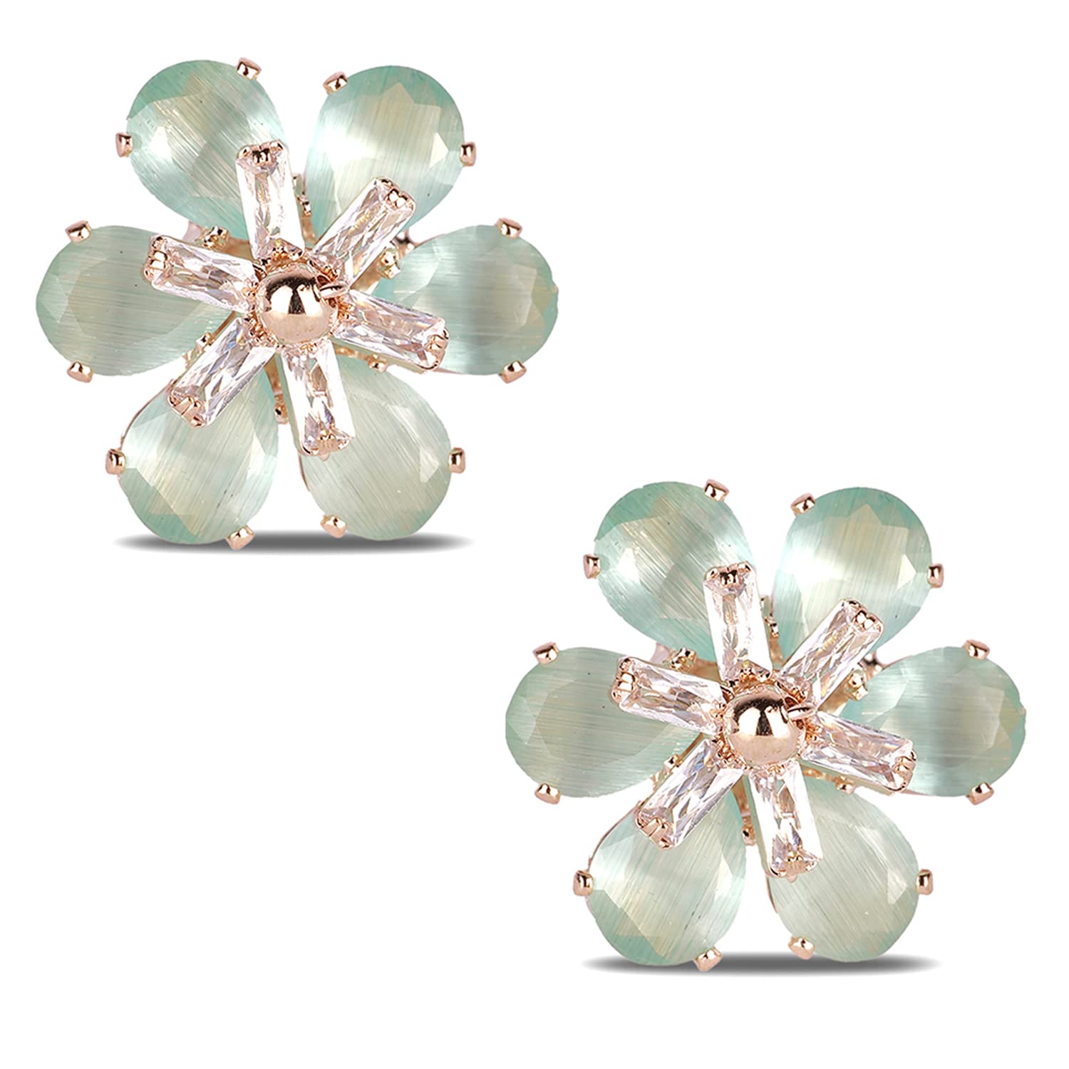 Adorn Rose Gold Plated Mint Green Floral CZ Stud Earrings for Women E-M54 (B0C1K8RL9F) Amazon Price History, Amazon Price Tracker