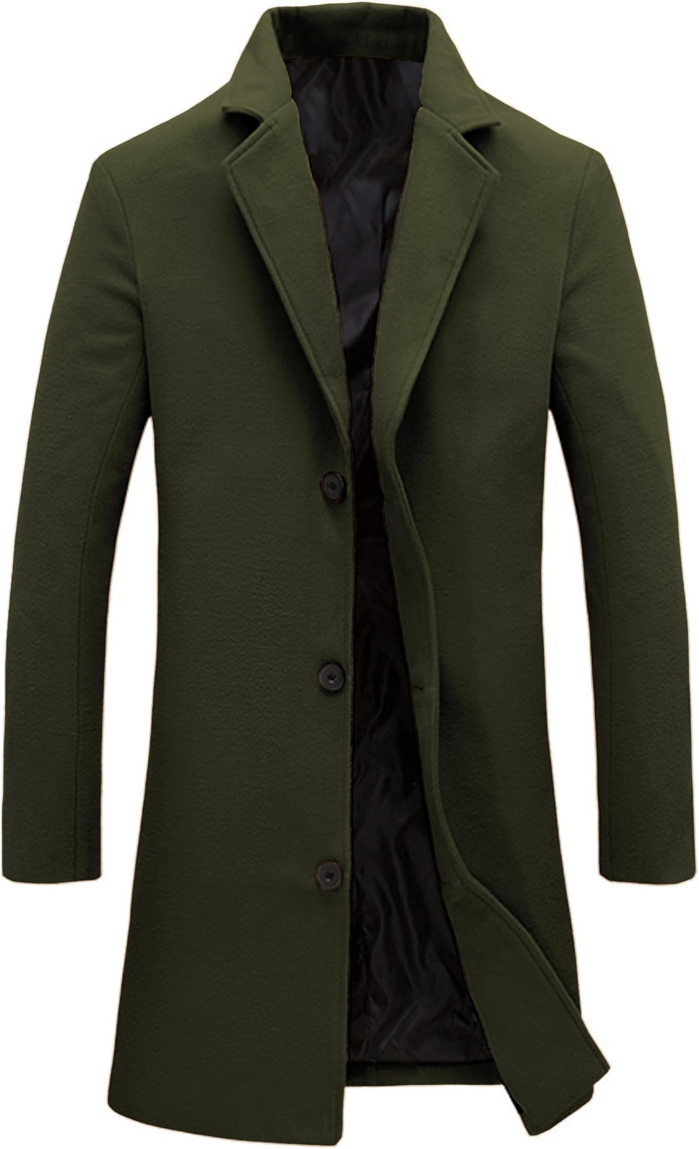 Springrain Men's Wool Blend Pea Coat Single Breasted Overcoat