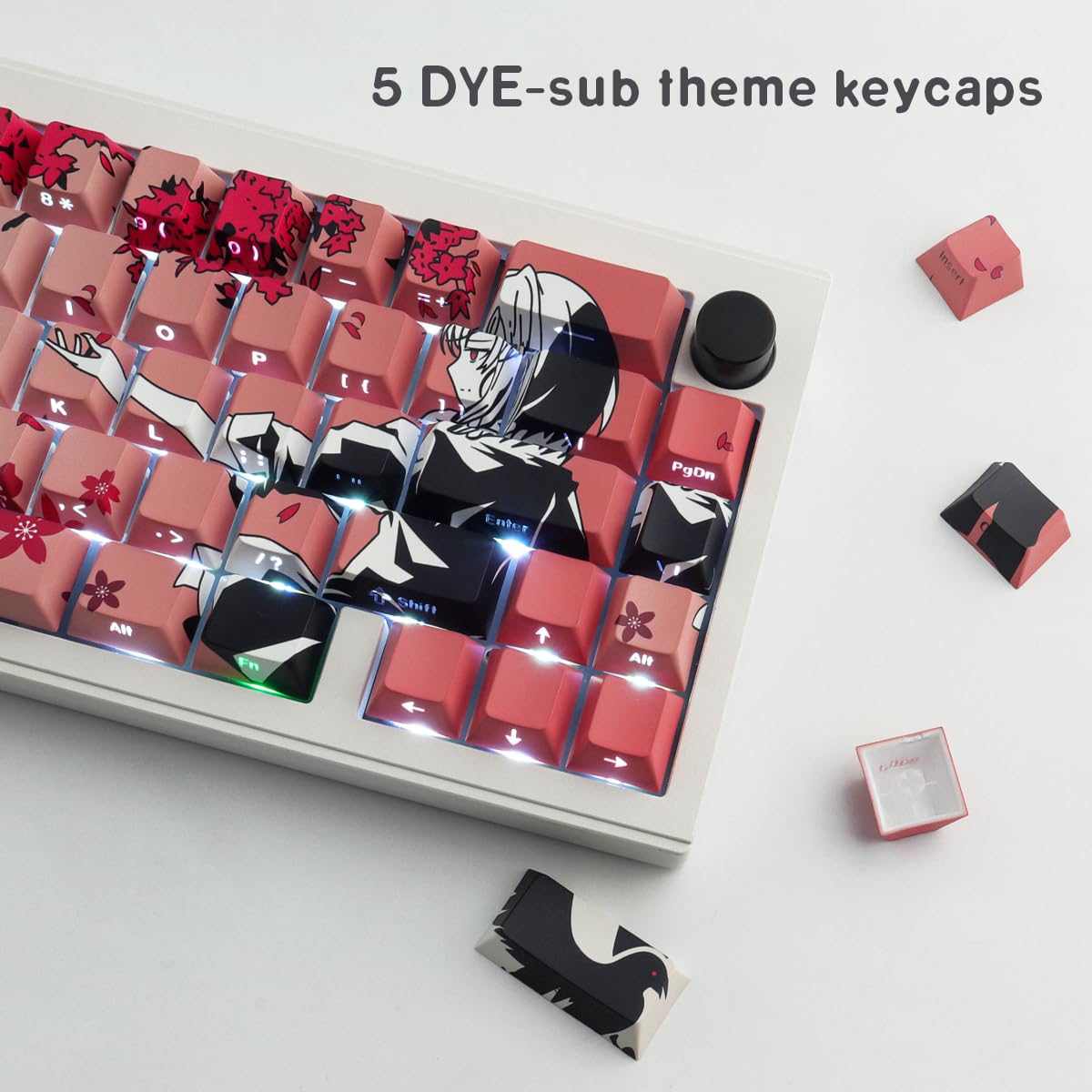 JakeTsai Keycaps, 135 tasti a Sublimazione con profilo ciliegio, incisi lateralmente, trasparenti, set di Keycap per Switch Cherry MX layout ASIN/ISO Tastiere Meccaniche