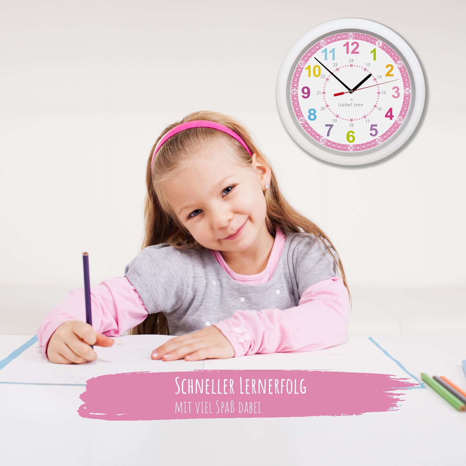 Orologio Da Parete Per Bambini Con Unicorno - Movimento Silenzioso, Diametro 30 Cm, Per Imparare L'Ora - Foto 2