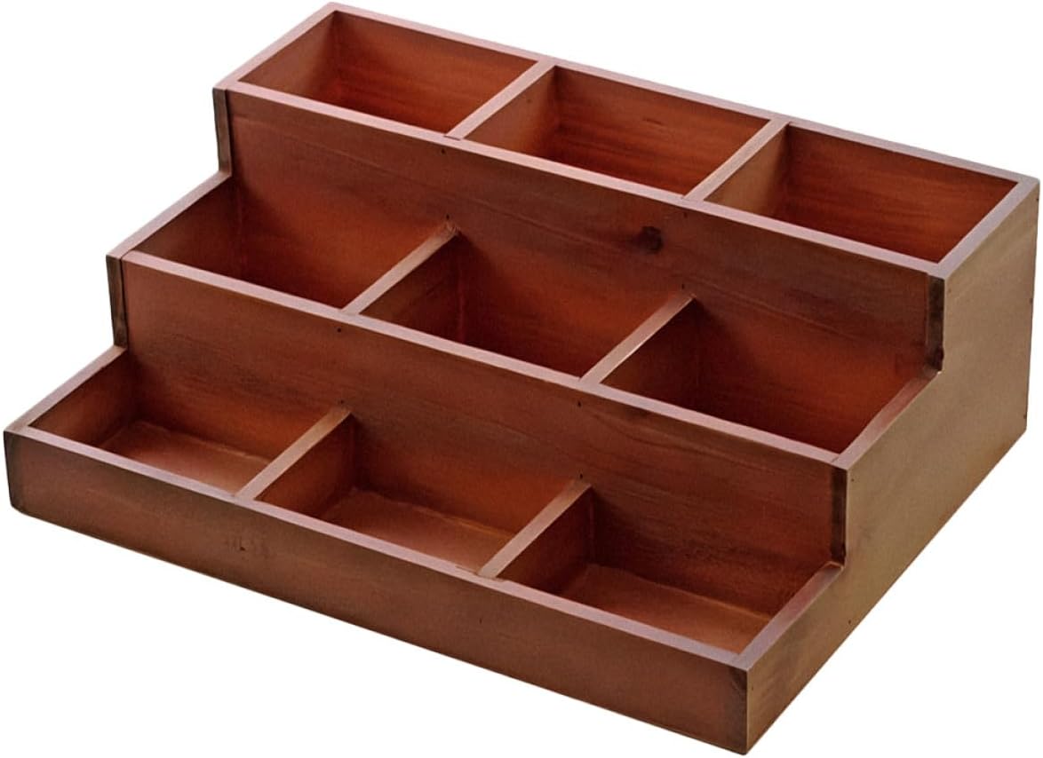 Vintage Solid Wood Display Rack with Compartments Figurine Organizer and Cosmetics Holder Sturdy Desktop and Wall-mount Storage Stand for Collectibles and Small Items