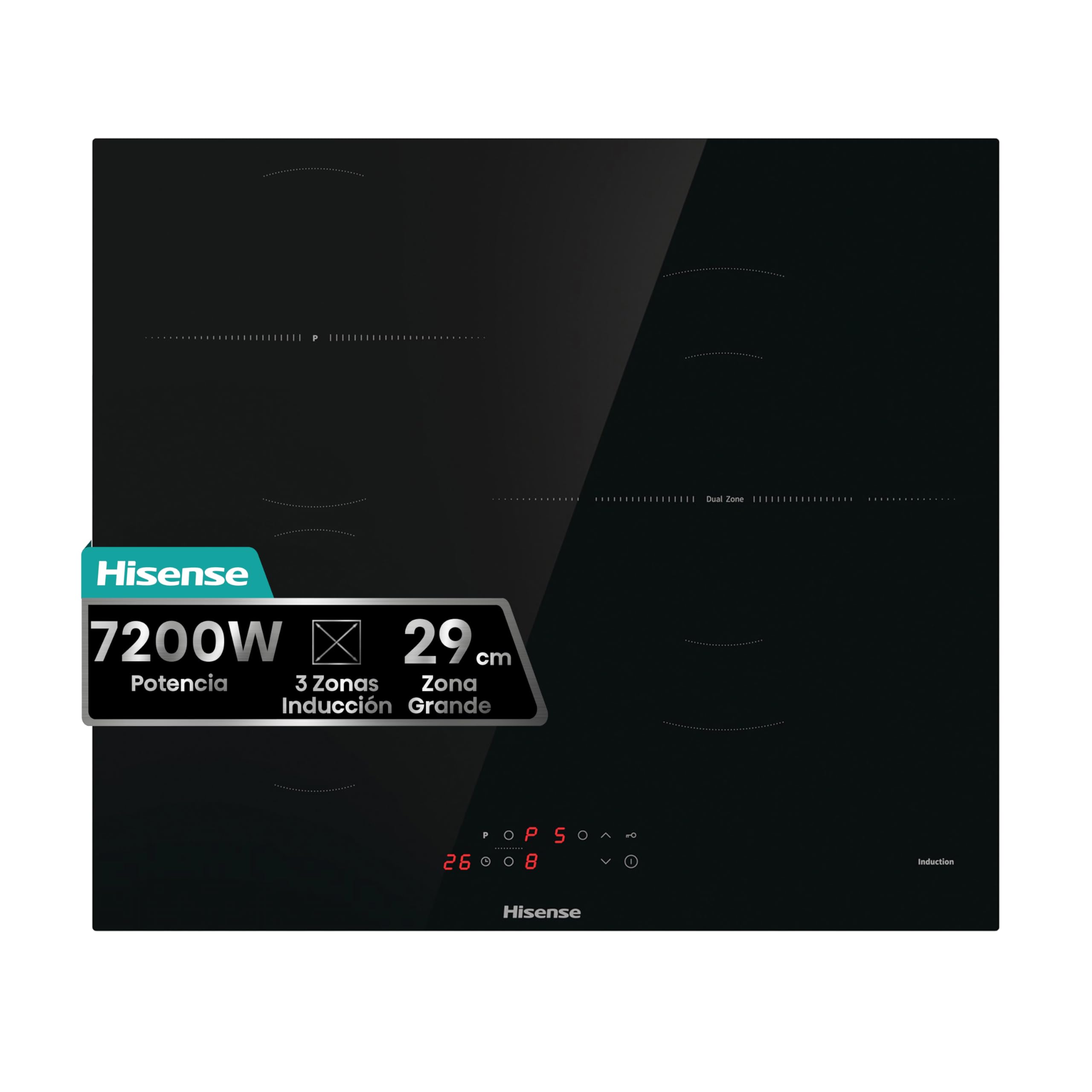Hisense HI6311BSCE - Induction Hob, 29 cm, Vitroceramic, 3 Burners, 7200W, Fast Heating Power Boost, Touch Contol, Expandable Zone