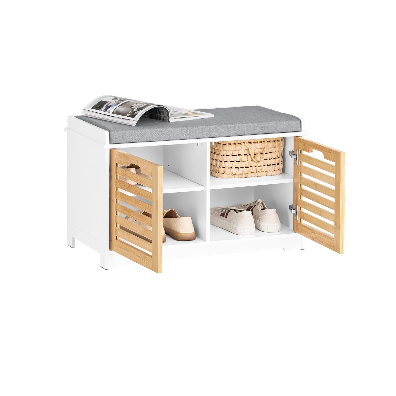 SoBuy Scarpiera con 4 cassetti Panca con vano portaoggetti Panca ingresso Scarpiera con sedile Nero e Naturale 110x35x45cm FSR149-N