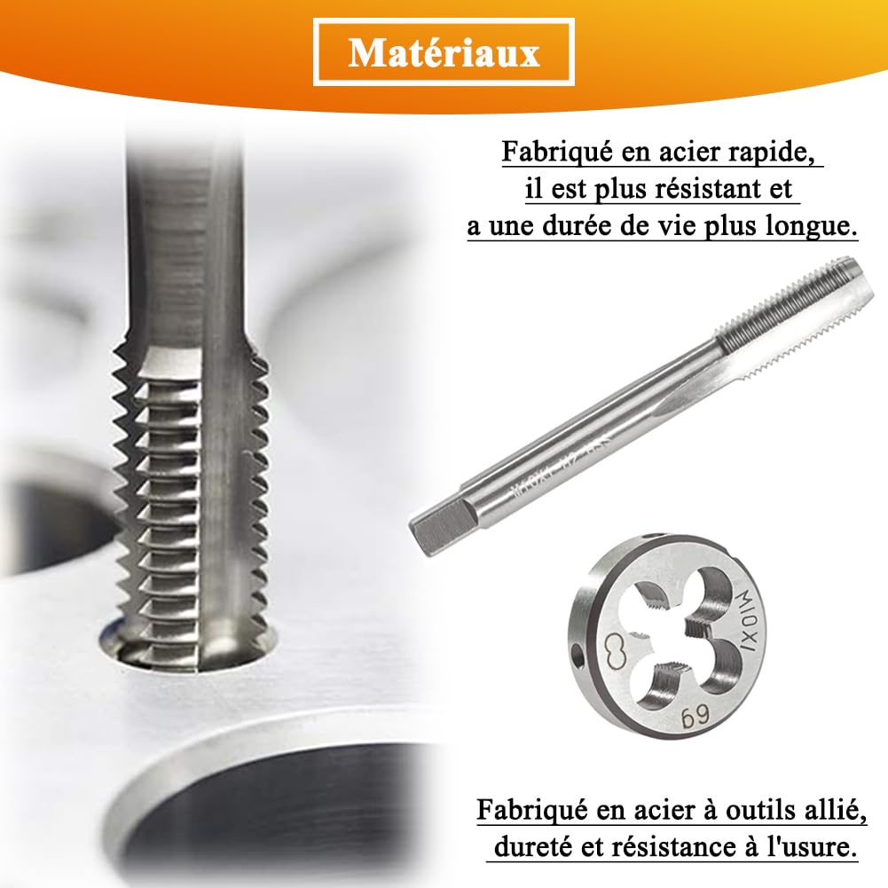 Teocpai M10 x 1mm Screw Tap and Die Set including Round Thread for Repair Nuts Bolts - Image 3