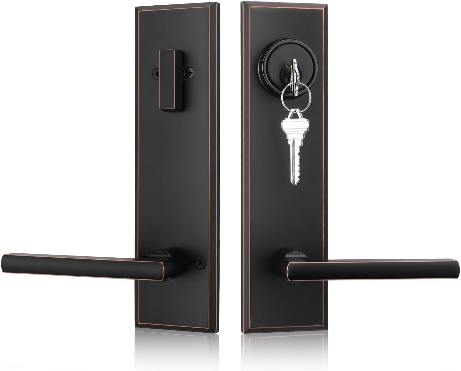 Haidms Oil Rubbed Bronze Front Door Handle Set, Entry Door Lever and Deadbolt Set with Reversible,Exterior Door Lock Set, Modern Square Front Door Hardware